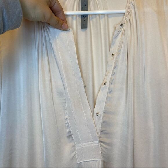 Raquel Allegra | Snap Button V-Neck Long Sleeve Poet Blouse in Ivory Sz 3 Large - Picture 4 of 15